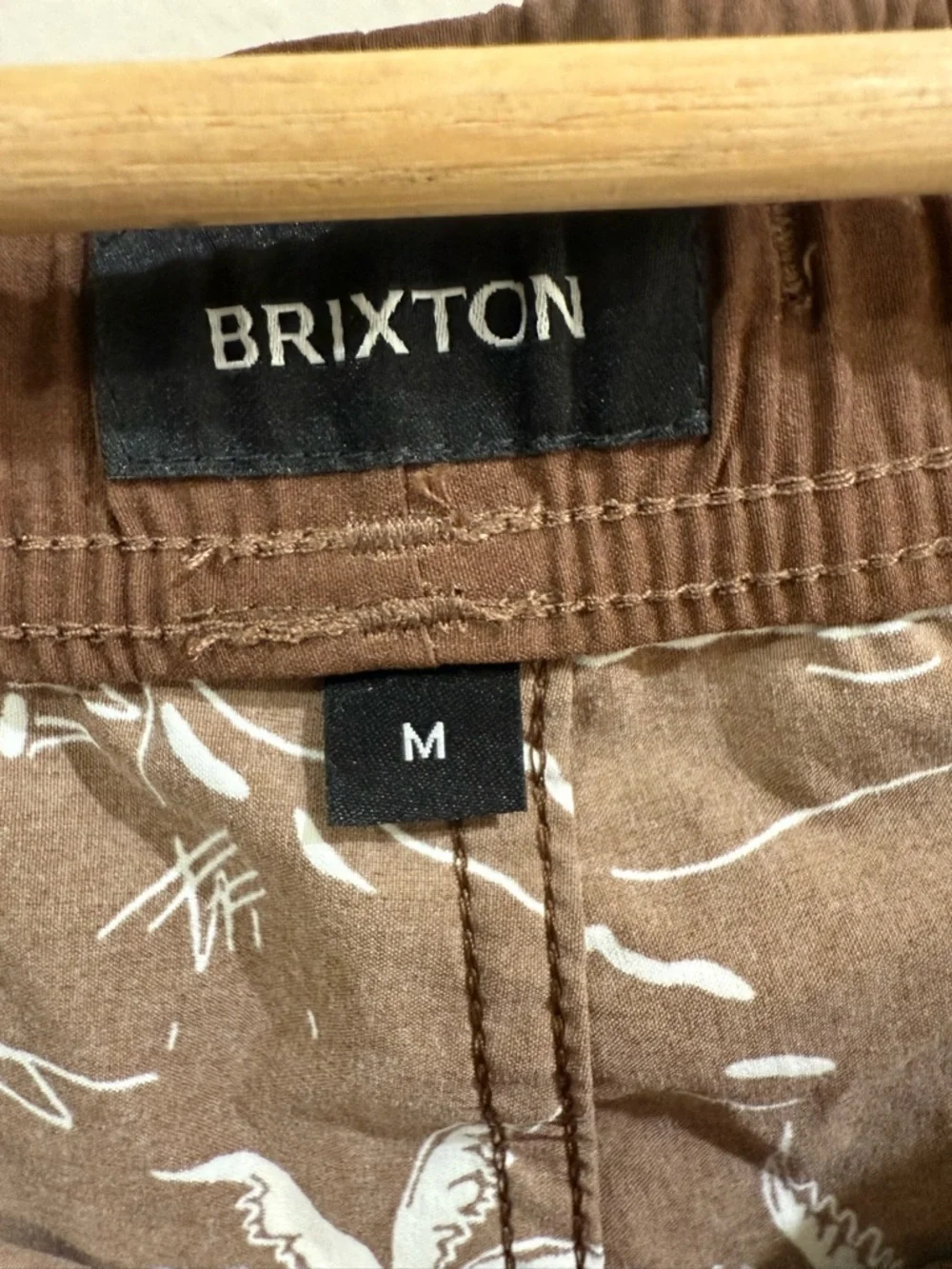Brixton Brown and White Palm-Print Swim Trunks